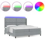 lit box spring vidaXL avec matelas et lumière LED gris clair 200x200 cm en tissu