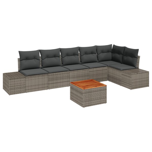 vidaXL Ensemble de canapé de jardin de 7 pièces avec coussins gris en poly rattan acacia