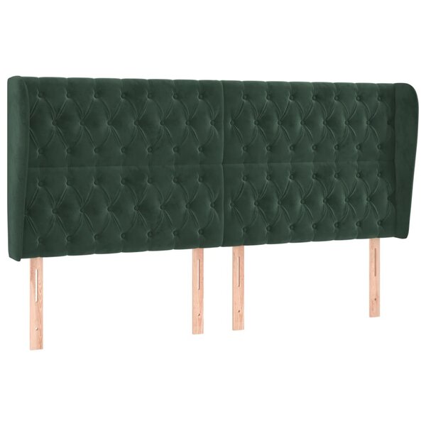 vidaXL Tête de lit avec oreilles Vert foncé 183x23x118/128 cm Velours