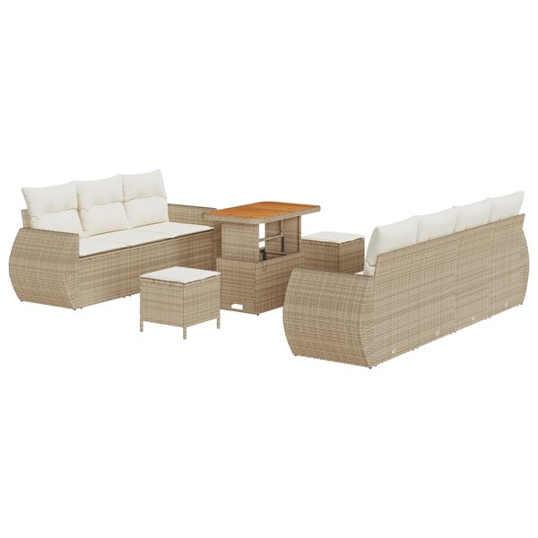 Ensemble de Canapé de Jardin de 10 Pièces avec Coussins Beige Rattan Acacia