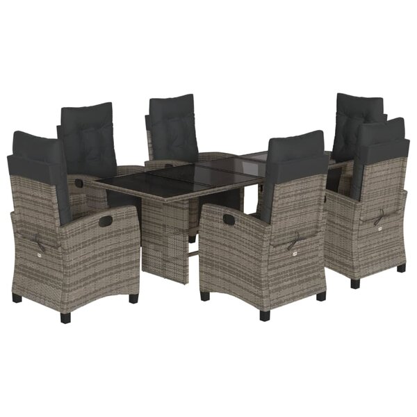 vidaXL Ensemble à manger de jardin et coussins 7 Pièces gris rotin