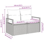 Canapé de jardin 2 places vidaXL avec rangement et coussins en poly rattan gris