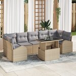 Ensemble de Canapé de Jardin 8 Pièces avec Coussins Beige Poly Rattan