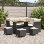 Ensemble de Canapés de Jardin 9 Pièces avec Coussins Noir Rattan PE Acacia