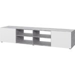 PILVI Meuble TV - Blanc et béton gris clair - L 180 x P 42 x H 37 cm