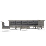 vidaXL Salon de jardin 8 Pièces avec coussins Gris Résine tressée