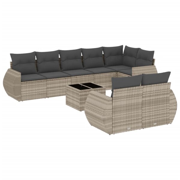 vidaXL Salon de jardin 9 Pièces avec coussins gris clair résine tressée