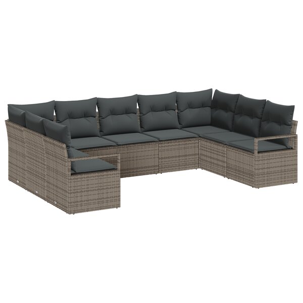 Canapé de Jardin 9 pièces vidaXL avec Coussins Gris Poly Rattan