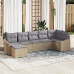 vidaXL Ensemble de Salle à Manger de Jardin de 7 pièces avec Coussins Beige en Rattan Poly