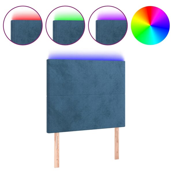 vidaXL Tête de lit à LED Bleu foncé 90x5x118/128 cm Velours