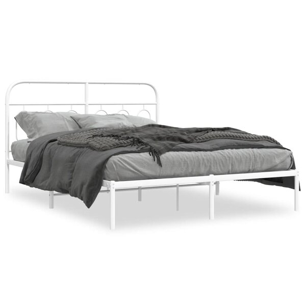 vidaXL Cadre de lit métal sans matelas et tête de lit blanc 135x190 cm