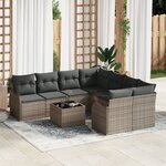 Ensemble de Canapé de Jardin 9 pièces avec Coussins Gris Poly Rattan