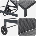 vidaXL Chaises longues 2 Pièces avec roues et table Noir Poly Rattan