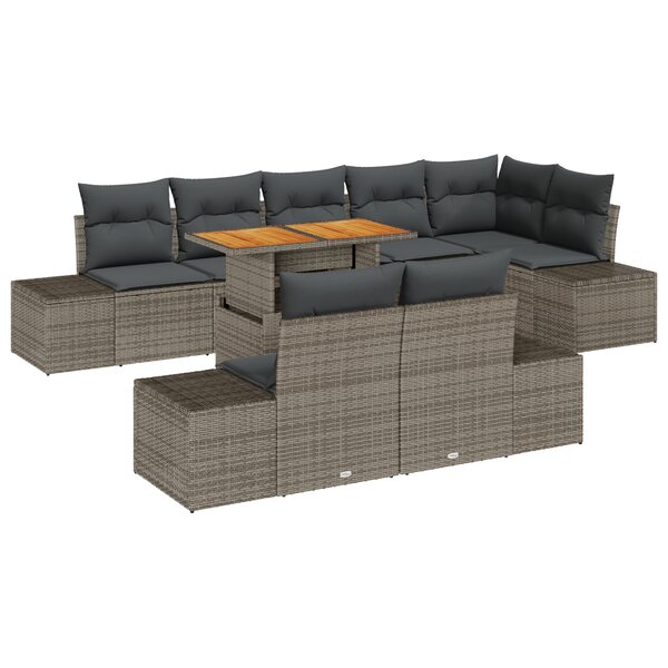 vidaXL Ensemble de salle à manger de jardin 9 pièces avec coussins gris poly rattan acacia
