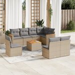 vidaXL Salon de jardin avec coussins 9 Pièces beige résine tressée