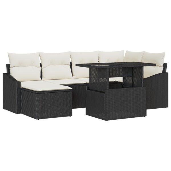 vidaXL Ensemble de 7 pièces de canapé de jardin avec coussins en poly rotin noir