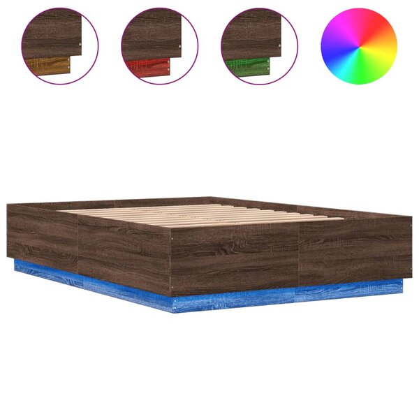 vidaXL Cadre de lit avec LED sans matelas chêne marron 150x200 cm