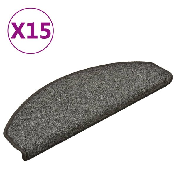 vidaXL Tapis de marches d'escalier 15 Pièces Gris foncé 65x24x4cm
