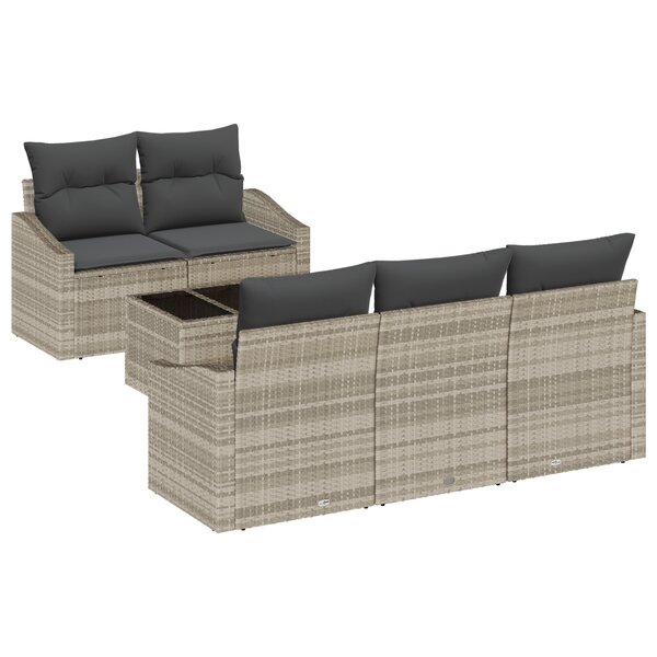 vidaXL Ensemble de Canapé de Jardin 6 Pièces avec Coussins Gris Clair en Rotin