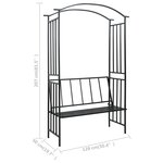 vidaXL Voûte de jardin avec banc Noir 128x50x207 cm Fer