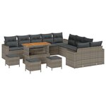 Canapé de Jardin 14 pièces avec Coussins Gris Poly Rotin Acacia vidaXL