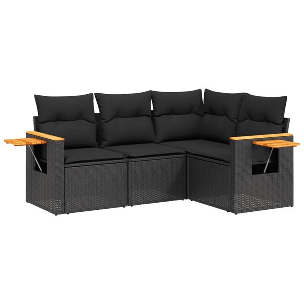 vidaXL Salon de jardin 4 Pièces avec coussins noir résine tressée