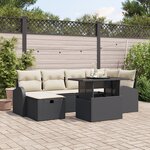 vidaXL Ensemble de 7 canapés de jardin avec coussins Noir Poly Rattan