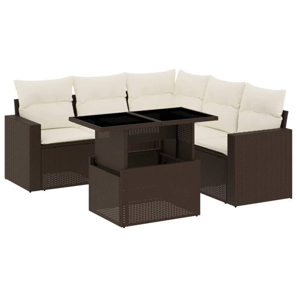 vidaXL Salon de jardin avec coussins 6 Pièces marron résine tressée