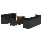 Ensemble de Canapés de Jardin de 10 Pièces avec Coussins en Rattan Poly Noir Acacia