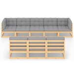 Salon de jardin meuble d'extérieur ensemble de mobilier 8 pièces avec coussins bois de pin massif 02_0017519