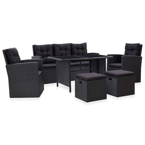 vidaXL Salon de jardin 6 Pièces avec coussins Résine tressée Noir