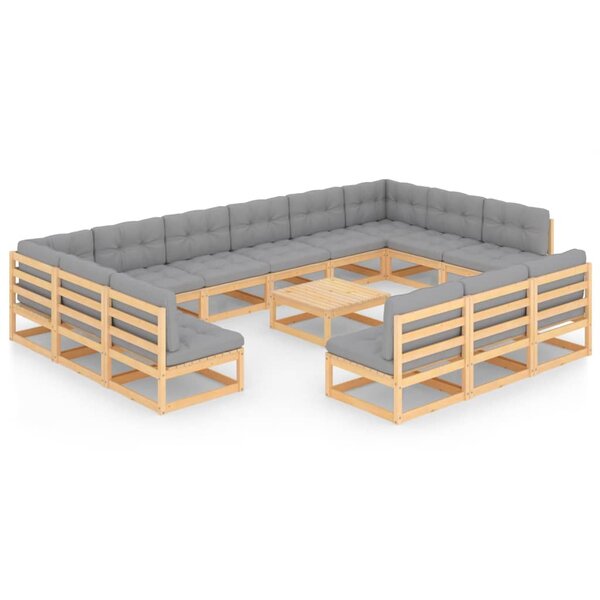 Salon de jardin meuble d'extérieur ensemble de mobilier 14 pièces avec coussins bois de pin massif 02_0015833