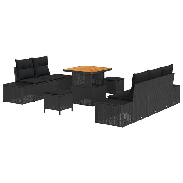 Ensemble de 8 Pièces de Sofa de Jardin avec Coussins Noir Rattan Acacia