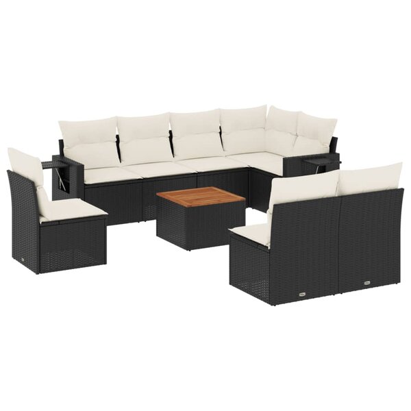 vidaXL Salon de jardin 9 Pièces avec coussins noir résine tressée