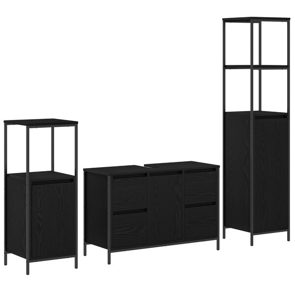 Ensemble de meubles de salle de bain 3 pièces vidaXL - Chêne noir en bois d'ingénierie