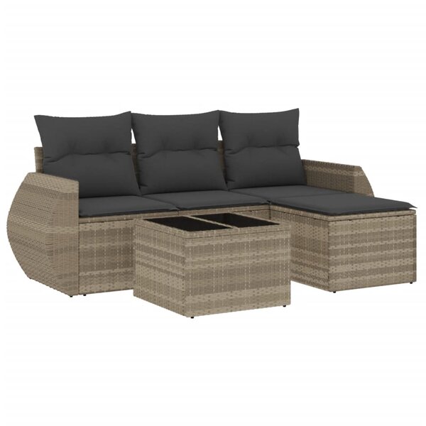 vidaXL Salon de jardin 5 Pièces avec coussins gris clair résine tressée