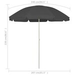 vidaXL Parasol de plage Anthracite 240 cm