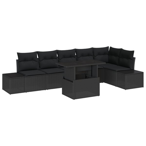 vidaXL Ensemble de canapé de jardin 7 pièces avec coussins en poly rattan noir