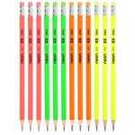 Boîte 12 crayons graphite hb corps triangulaire couleur néon bout gomme x 12 deli