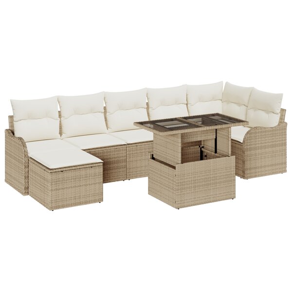 Ensemble de Canapé de Jardin 8 Pièces avec Coussins Beige