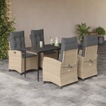 vidaXL Ensemble à manger de jardin coussins 5 Pièces mélange beige rotin