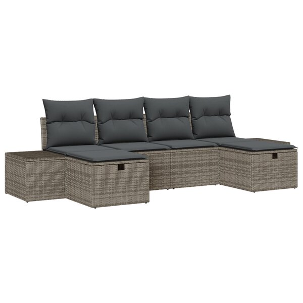 vidaXL Ensemble de canapé de jardin de 6 pièces avec coussins gris en poly rotin