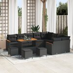 vidaXL Ensemble de Canapés de Jardin 13 Pièces avec Coussins Noir Rotin Poly Acacia
