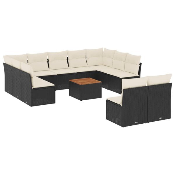 vidaXL Salon de jardin 12 Pièces avec coussins noir résine tressée