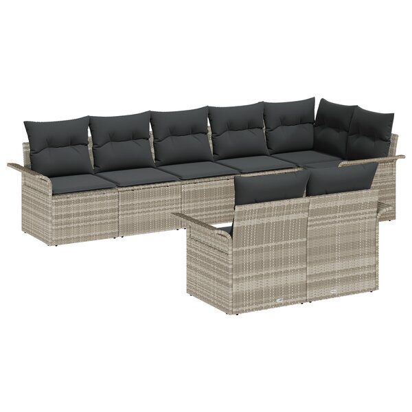 vidaXL Set de canapé de jardin 8 pièces avec coussins Gris clair Poly Rattan
