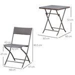 Ensemble meubles de jardin design table carré et chaises pliables résine tressée 4 fils métal noir