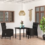 vidaXL Ensemble à manger de jardin avec coussins 3 Pièces noir