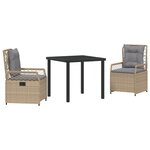 vidaXL Ensemble de Dîner de Jardin 3 Pièces Beige Rattan Poly