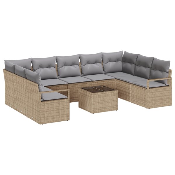 vidaXL Canapé de jardin 10 pièces avec coussins en rotin noir