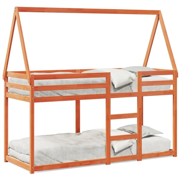 vidaXL Lit superposé avec toit cire marron 90x200cm bois de pin massif